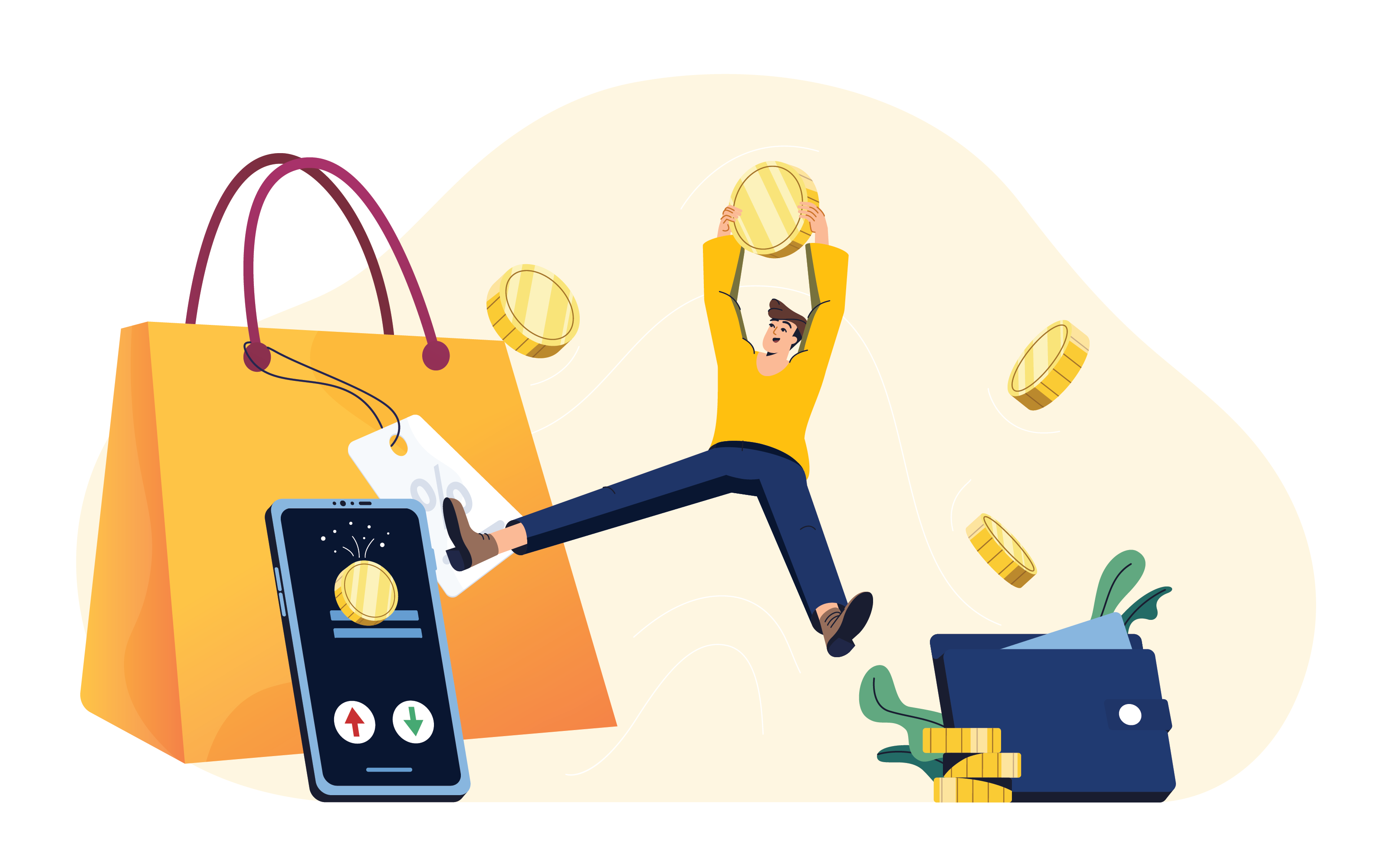 Online shopper earning cashback rewards and savings