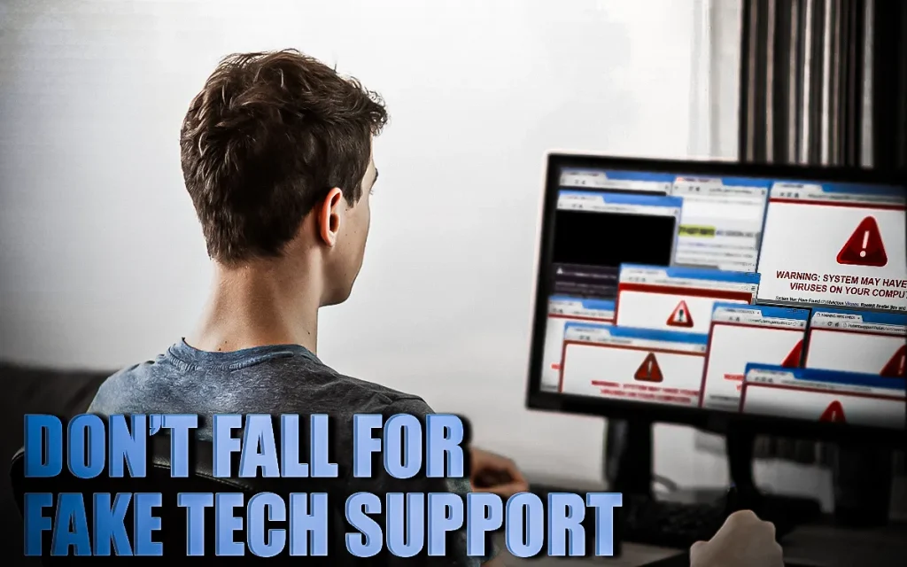 fake Microsoft tech support scam warning on screen