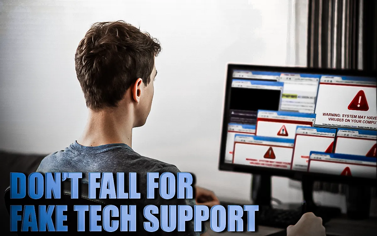 fake Microsoft tech support scam warning on screen